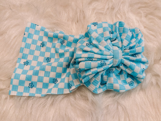 Light Blue / Ivory Checkered w Florals (Rib)